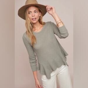 Anthropologie waffle knit thermal top t.la Olive Size XS